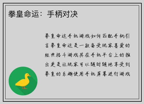 拳皇命运：手柄对决